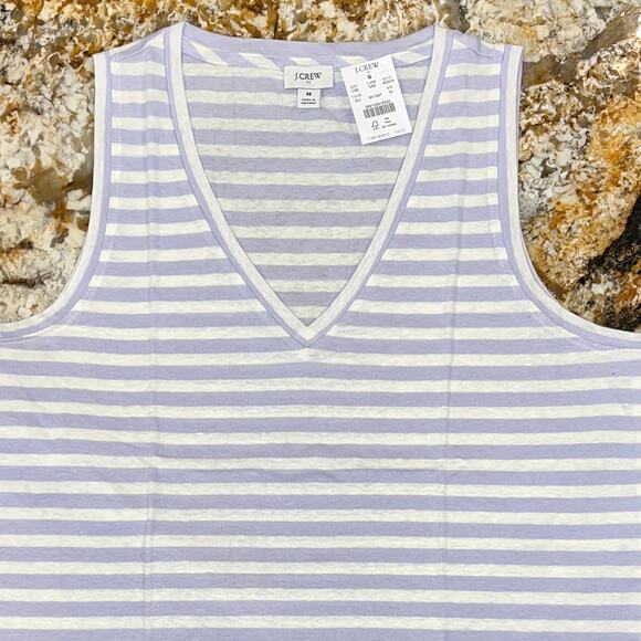 NWT J. Crew Purple Striped V-Neck Tank - SIZE L - Picture 3 of 9